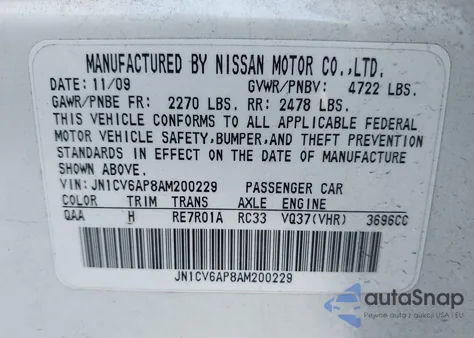2010 Infiniti G37 Journey z USA, uszkodzony, nr VIN JN1CV6AP8AM200229